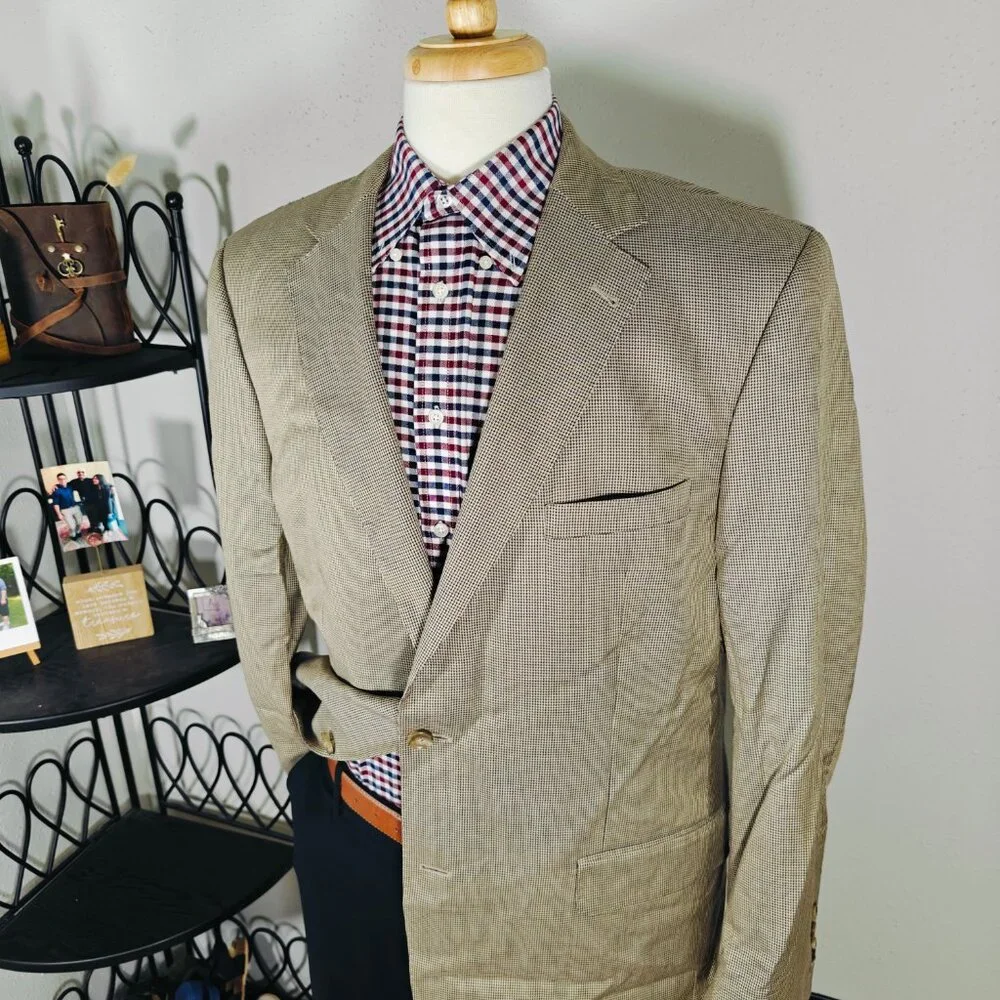 JOS A BANK Model JOSEPH Men's Sport Coat Blazer Houndstooth Silk Wool Brown‎ 44L